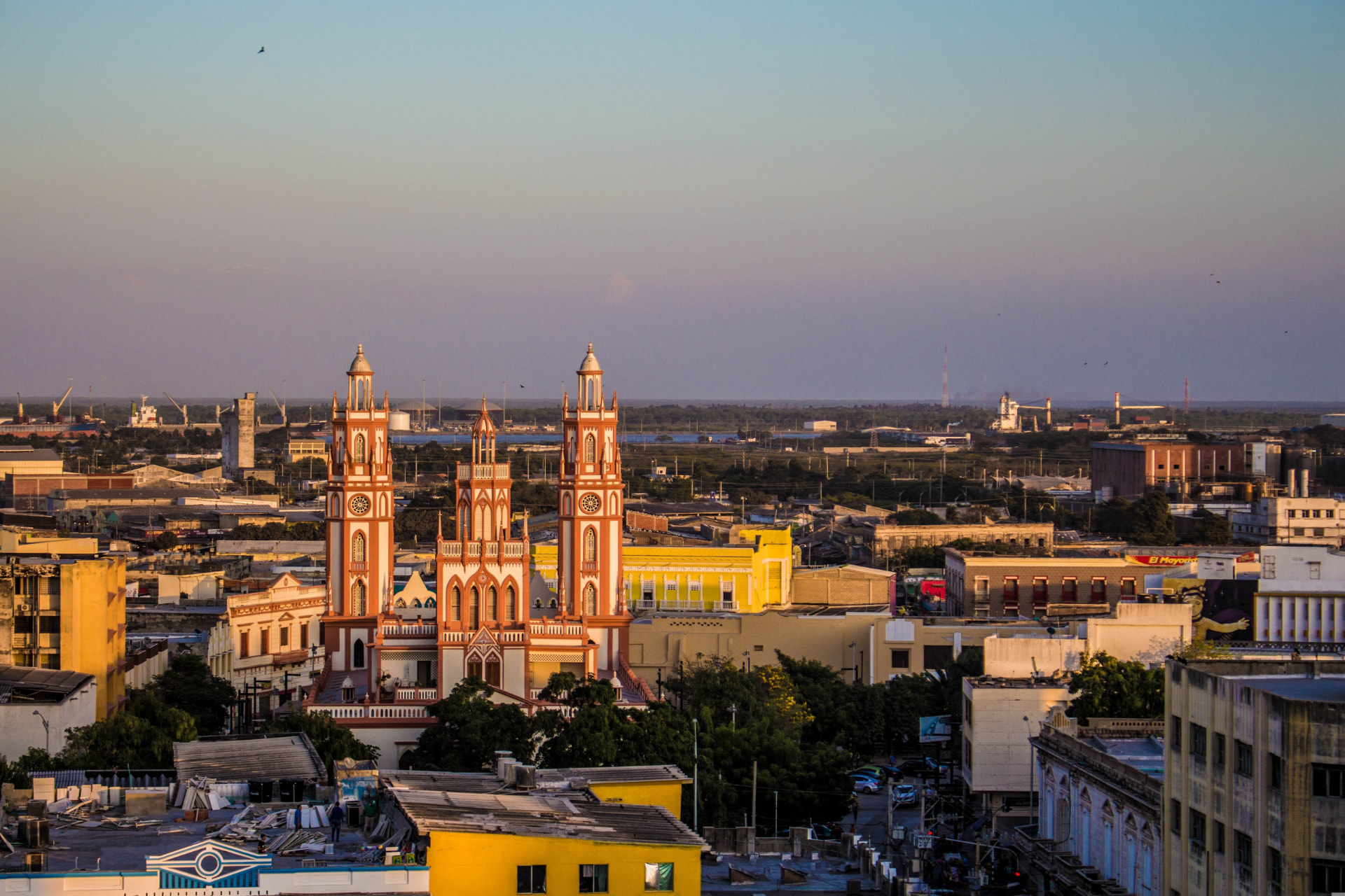 Panoramic view of Barranquilla at sunset
